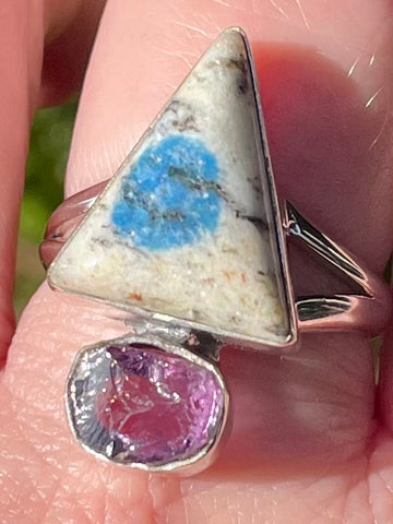 K2 Azurite and Rough Amethyst Ring Size 9