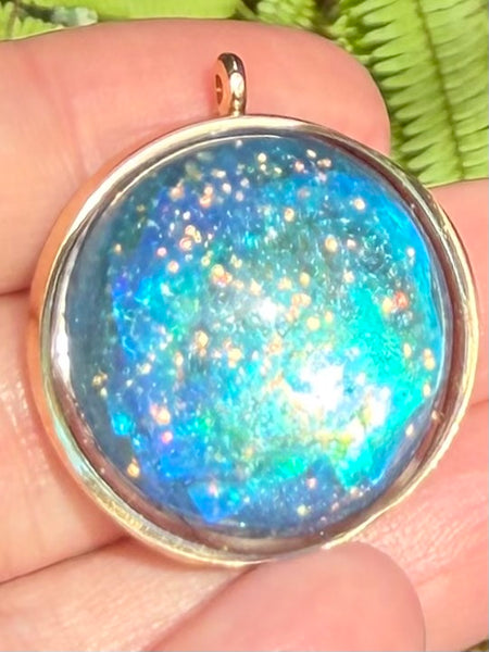 "Galaxy" Azurite, Aquamarine, Selenite, Moonstone and Aluminum Orgonite Pendant