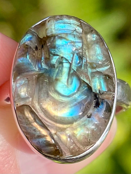 Carved Labradorite Ganesha Ring Size 6.5 - Morganna’s Treasures