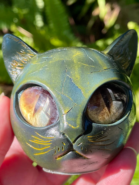 Resin Cat Head with Golden Eyes - Morganna’s Treasures