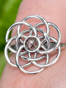 Tourmanilated Quartz Flower of Life Ring Size 7 - Morganna’s Treasures 