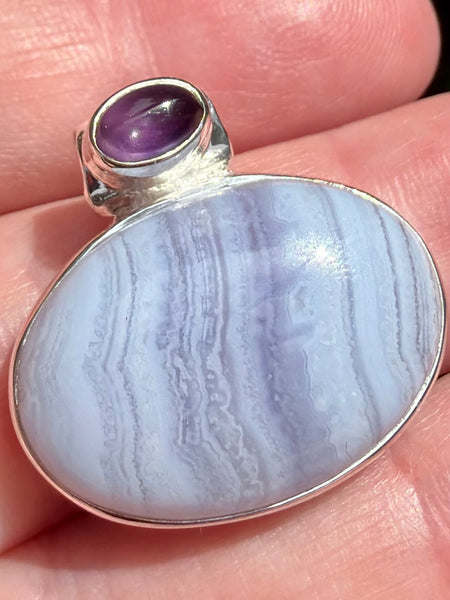 Blue Lace Agate and Purple Amethyst Pendant - Morganna’s Treasures