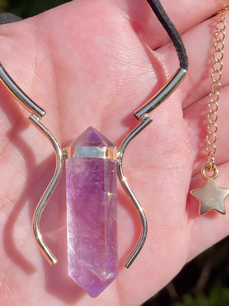 Double Terminated Amethyst Corded Necklace - Morganna’s Treasures