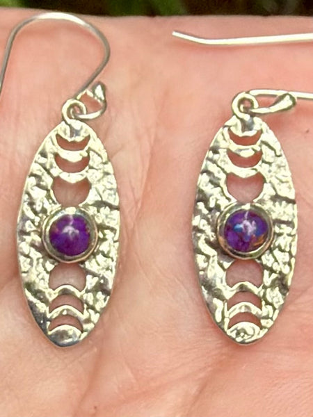 Purple Copper Turquoise Moon Phase Earrings