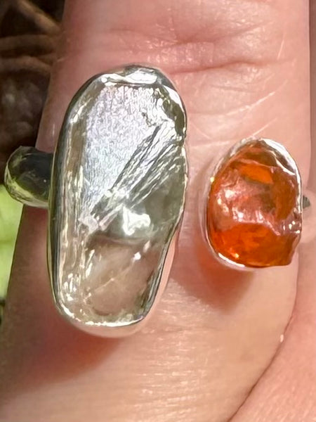 Rough Aquamarine and Mexican Fire Opal Ring Size 6.5 - Morganna’s Treasures