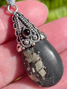 Pyrite in Basalt and Black Onyx Pendant - Morganna’s Treasures 