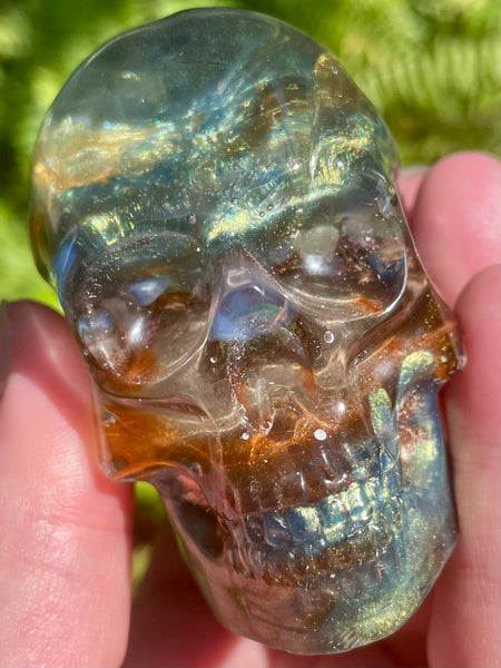 "Elemental" Large Labradorite, Green Aventurine, Blue Aventurine, Moss Agate, Fluorite, Opalite, Clear Quartz & Copper Orgonite Skull