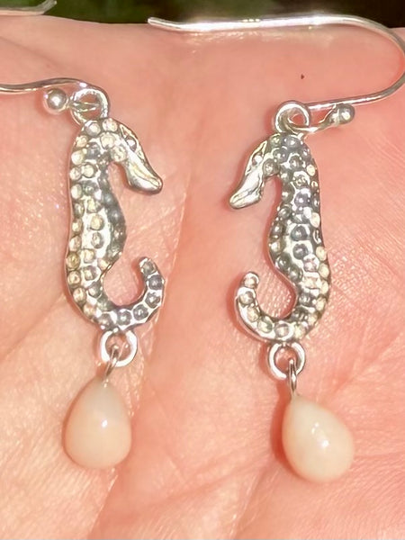 Peruvian Pink Opal Seahorse Earrings