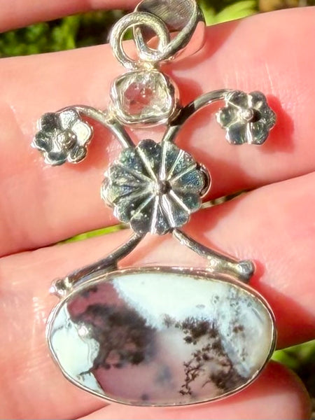 Merlinite and Herkimer Diamond Pendant