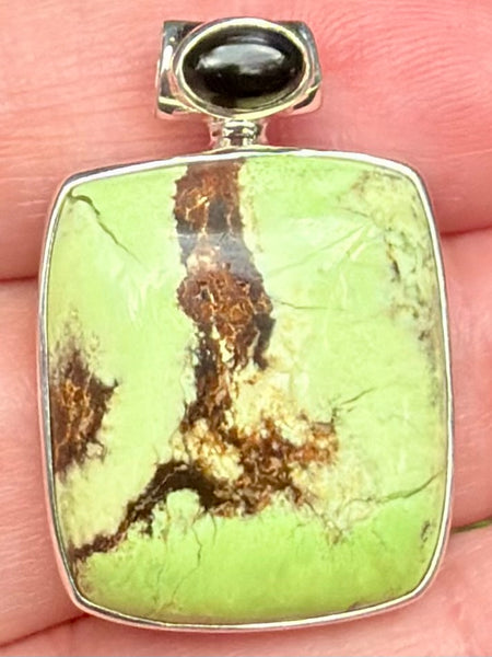 Boulder Citron Chrysoprase and Black Onyx Pendant - Morganna’s Treasures