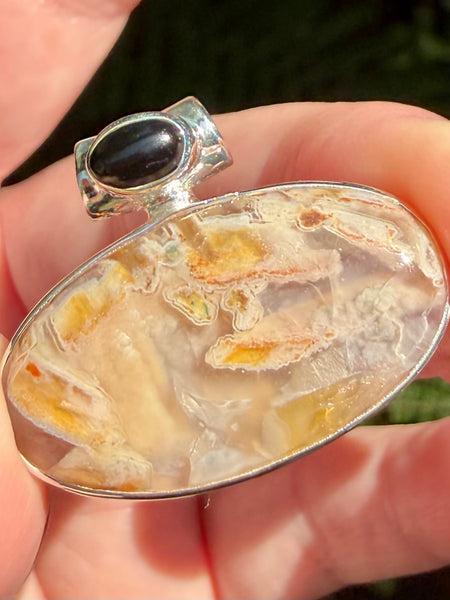 Tube Agate and Black Onyx Pendant
