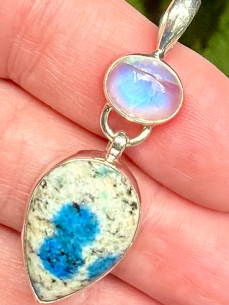 K2 Azurite and Rainbow Moonstone Pendant - Morganna’s Treasures