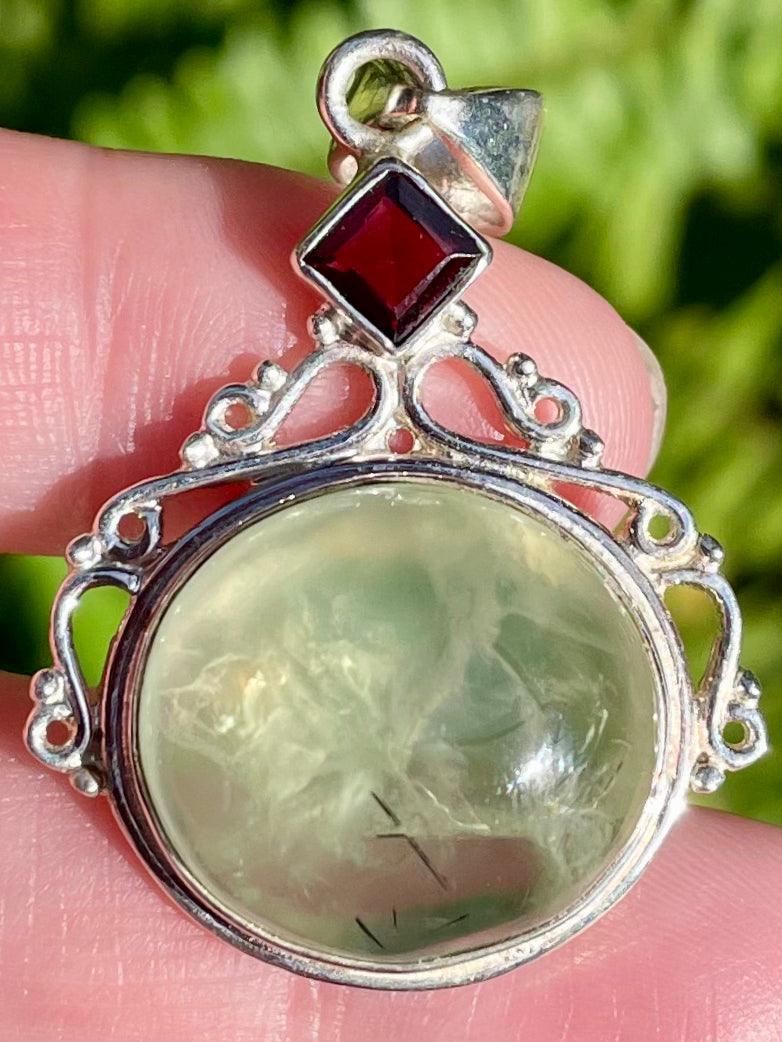 Prehnite and Garnet Pendant - Morganna’s Treasures 