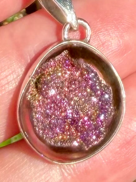 Rose Titanium Aura Quartz Druzy Pendant - Morganna’s Treasures