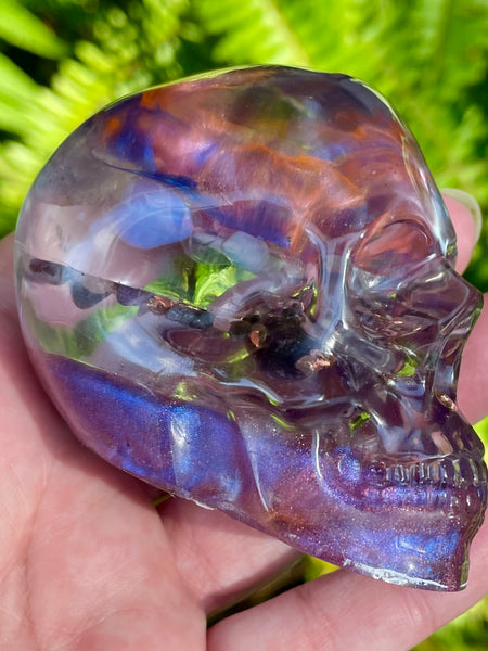 “Magician” Large Super Seven, Sugilite, Rhodochrosite, Amethyst, Clear Quartz & Copper Orgonite Skull - Morganna’s Treasures 