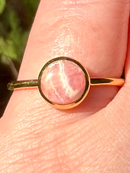 18K Gold over Sterling Silver Rhodochrosite Ring Size 7.5