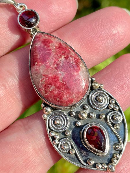 Pink Thulite and Garnet Pendant - Morganna’s Treasures 