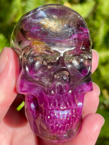 “Conjuror” Large Super Seven, Garnet, Pyrite, Sugilite, Clear Quartz & Copper Orgonite Skull - Morganna’s Treasures 