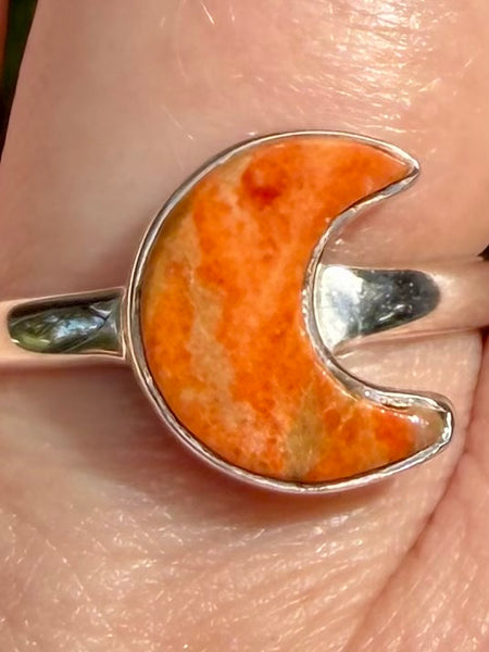 Orange Coral Crescent Moon Ring Size 8.5 - Morganna’s Treasures