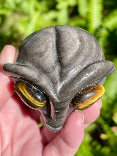 Silver Sheen Obsidian and Tigers Eye Alien - Morganna’s Treasures