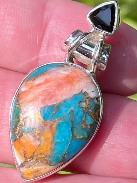 Spiny Oyster in Arizona Turquoise and Black Onyx Pendant