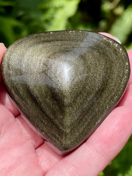 Gold Sheen Obsidian Heart Palm Stone - Morganna’s Treasures 