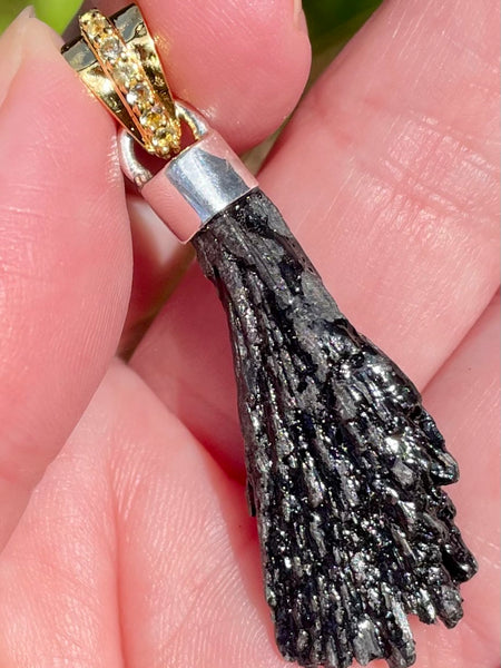 Moldavite and Black Kyanite Pendant - Morganna’s Treasures