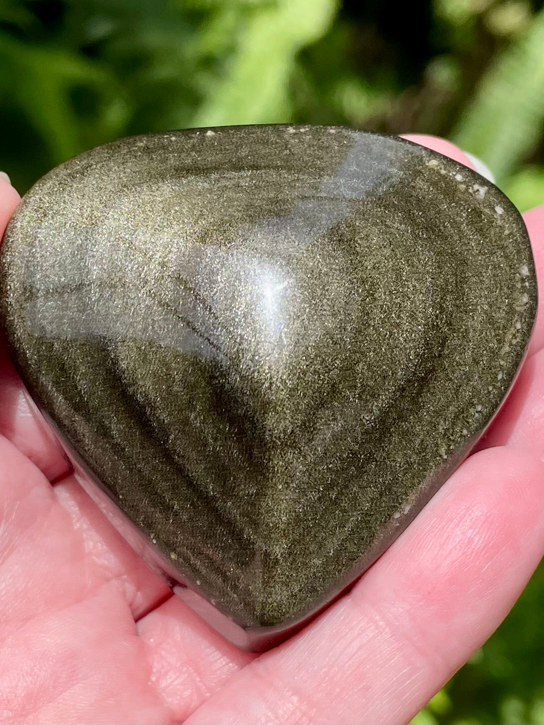 Gold Sheen Obsidian Heart Palm Stone - Morganna’s Treasures 