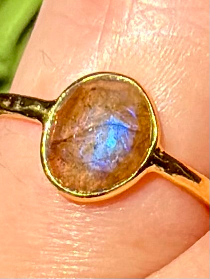 18K Gold over Sterling Silver Faceted Labradorite Ring Size 6.5