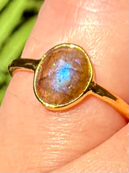 18K Gold over Sterling Silver Faceted Labradorite Ring Size 6.5