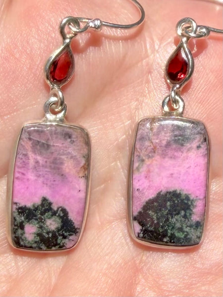 Pink Cobalto Calcite and Garnet Earrings
