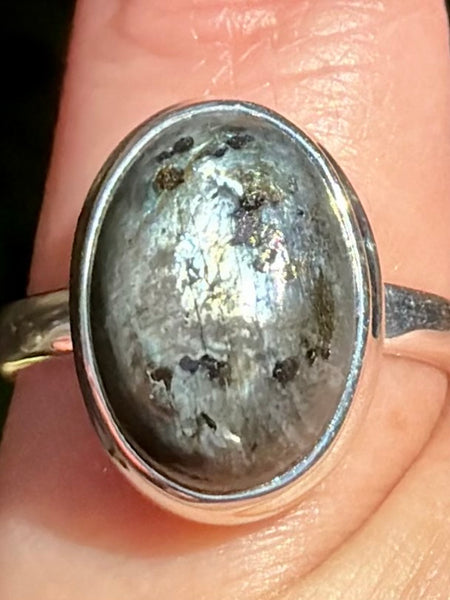 Larvikite (Black Moonstone) Ring Size 7