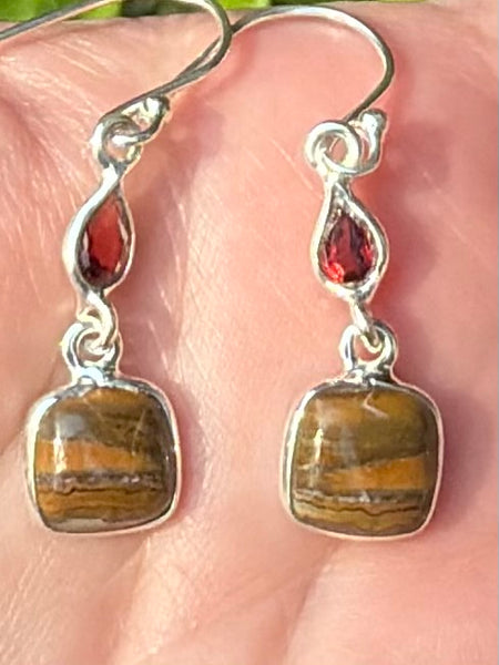 Mexican Laguna Lace Agate and Garnet Earrings - Morganna’s Treasures