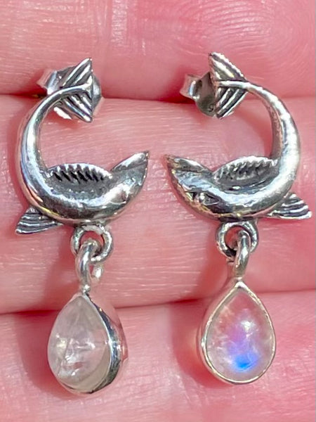 Dolphin Rainbow Moonstone Earrings - Morganna’s Treasures 