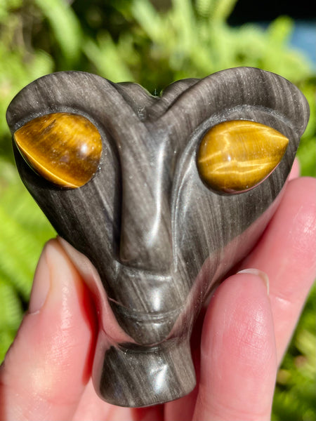 Silver Sheen Obsidian and Tigers Eye Alien - Morganna’s Treasures