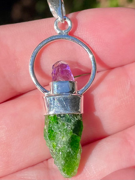 Purple Amethyst and Rough Chrome Diopside Pendant