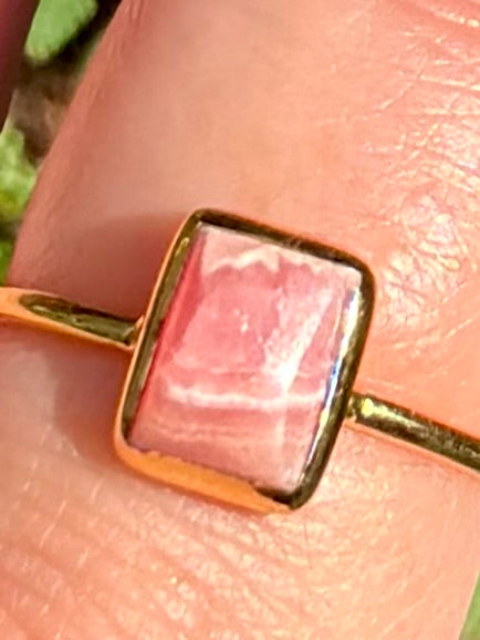 18K Gold over Sterling Silver Rhodochrosite Ring Size 9.5