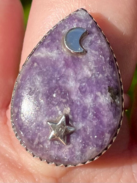 Lepidolite Moon and Stars Ring Size 8 - Morganna’s Treasures 