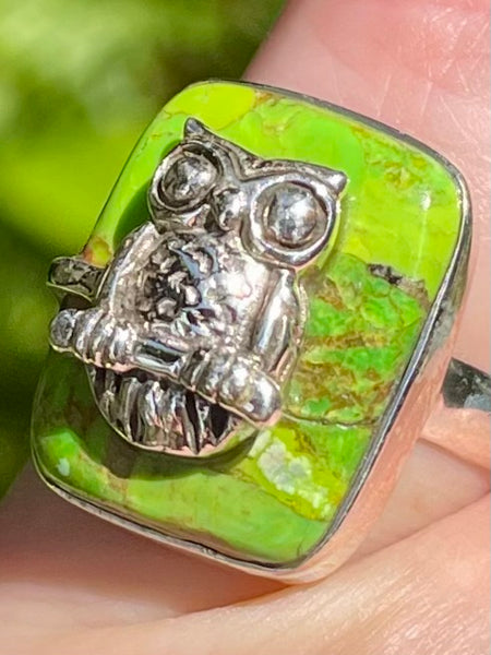 Green Mohave Turquoise Owl Ring Size 6.5 - Morganna’s Treasures 