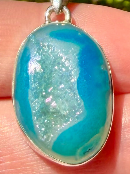 Marine Blue Aura Quartz Druzy Pendant - Morganna’s Treasures