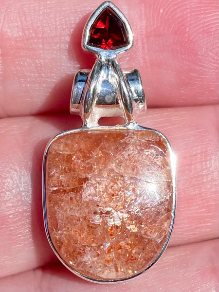 Rainbow Sunstone and Garnet Pendant - Morganna’s Treasures 