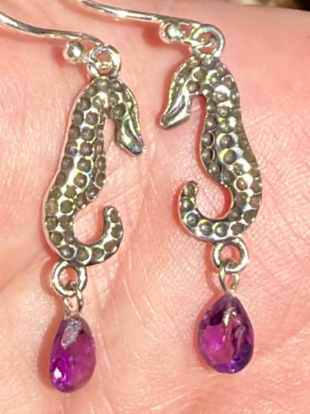 Purple Amethyst Seahorse Earrings