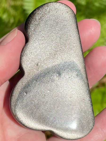 Silver Sheen Obsidian Cloud Palm Stone - Morganna’s Treasures 