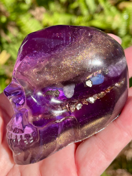 “Dream” Large Super Seven, Citrine, Amethyst, Moonstone, Sugilite, Opalite, Clear Quartz & Copper Orgonite Skull - Morganna’s Treasures