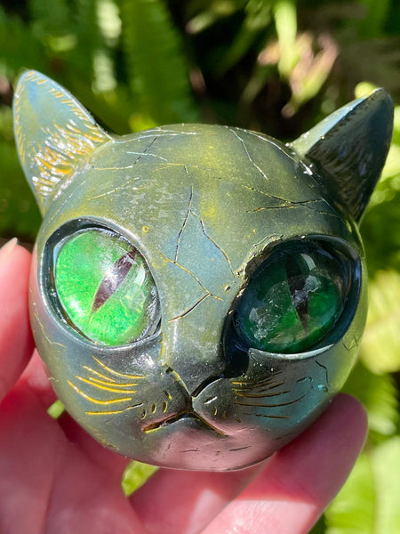 Resin Cat Head with Green Eyes - Morganna’s Treasures