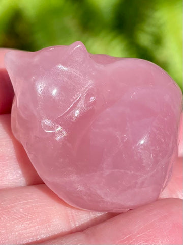 Rose Quartz Carved Sleeping Cat - Morganna’s Treasures 