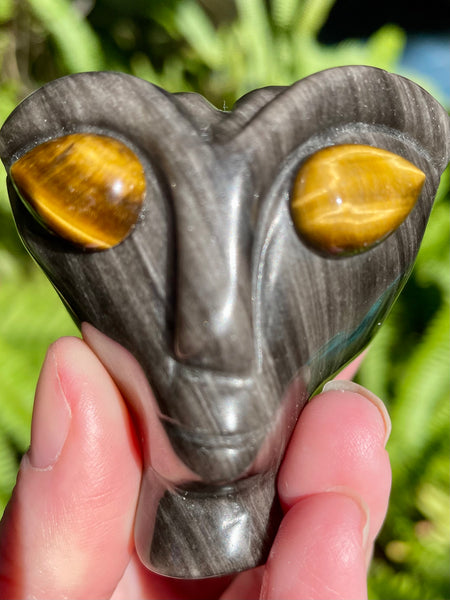 Silver Sheen Obsidian and Tigers Eye Alien - Morganna’s Treasures
