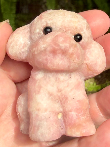 Pink Opal Poodle with Black Tourmaline Eyes