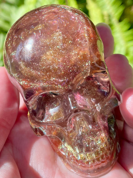 “Mystic” Large Garnet, Smoky Quartz, Red Aventurine, Tigers Eye, Moonstone, Red Jasper, Clear Quartz & Copper Orgonite Skull - Morganna’s Treasures 