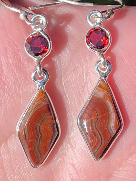 Mexican Laguna Lace Agate and Garnet Earrings